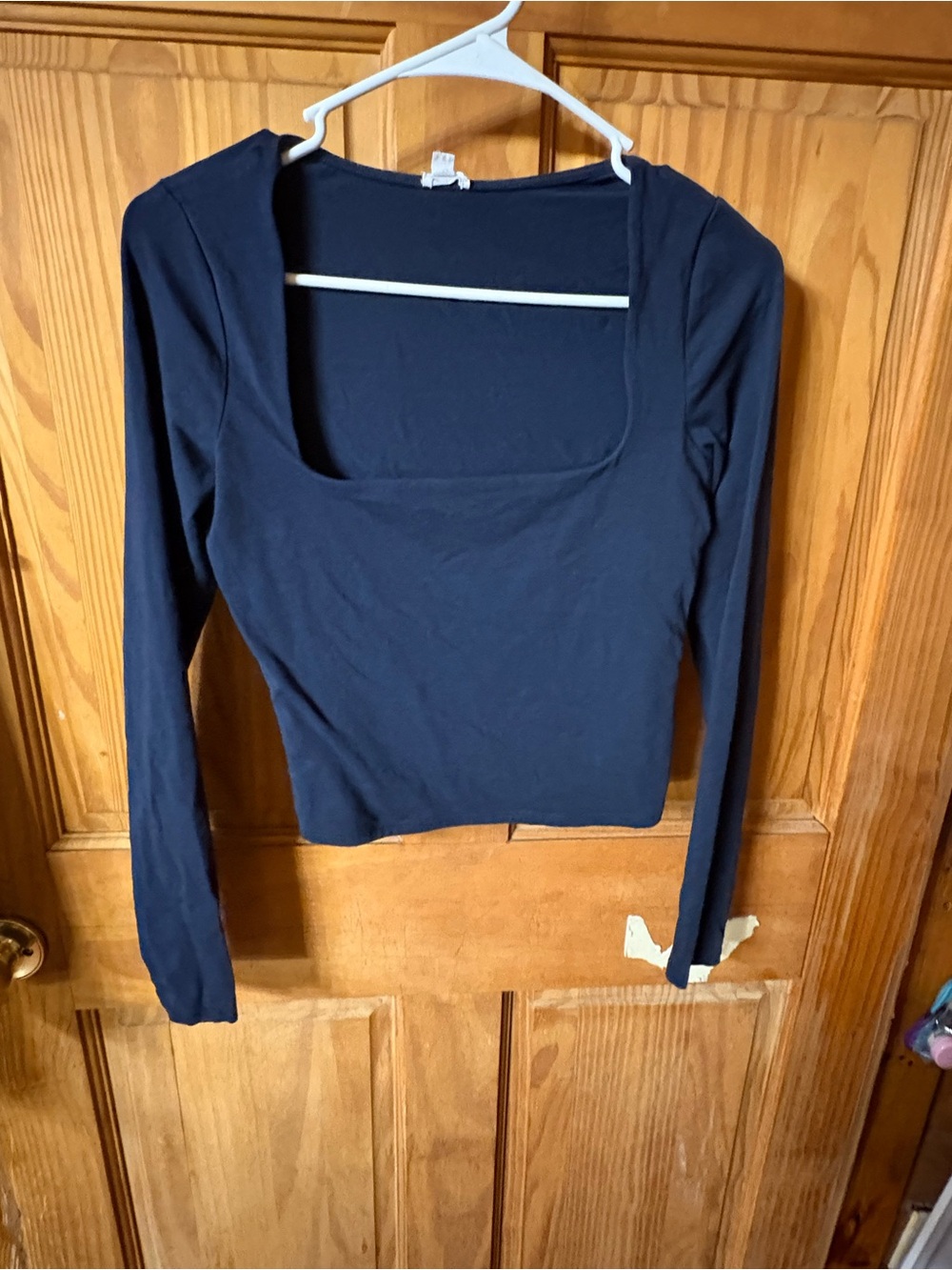Garage Navy Long-Sleeve Square Neck Crop Top
